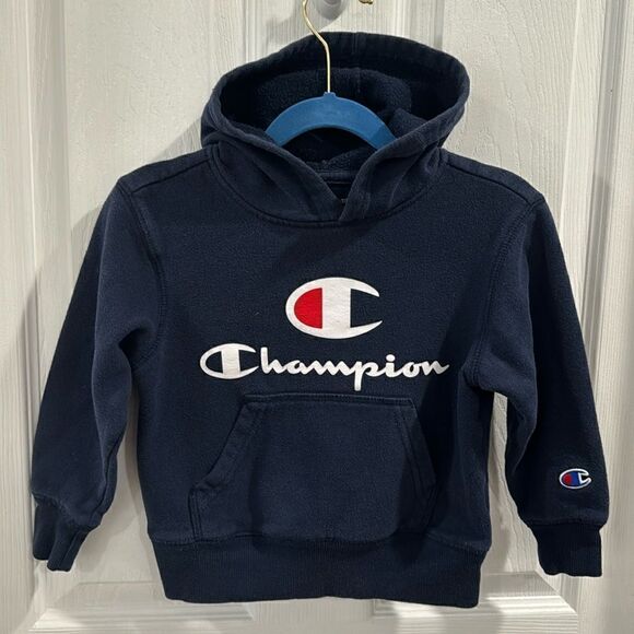 CHAMPION HOODED SWEATSHIRT. NAVY BLUE - Picture 1 of 4
